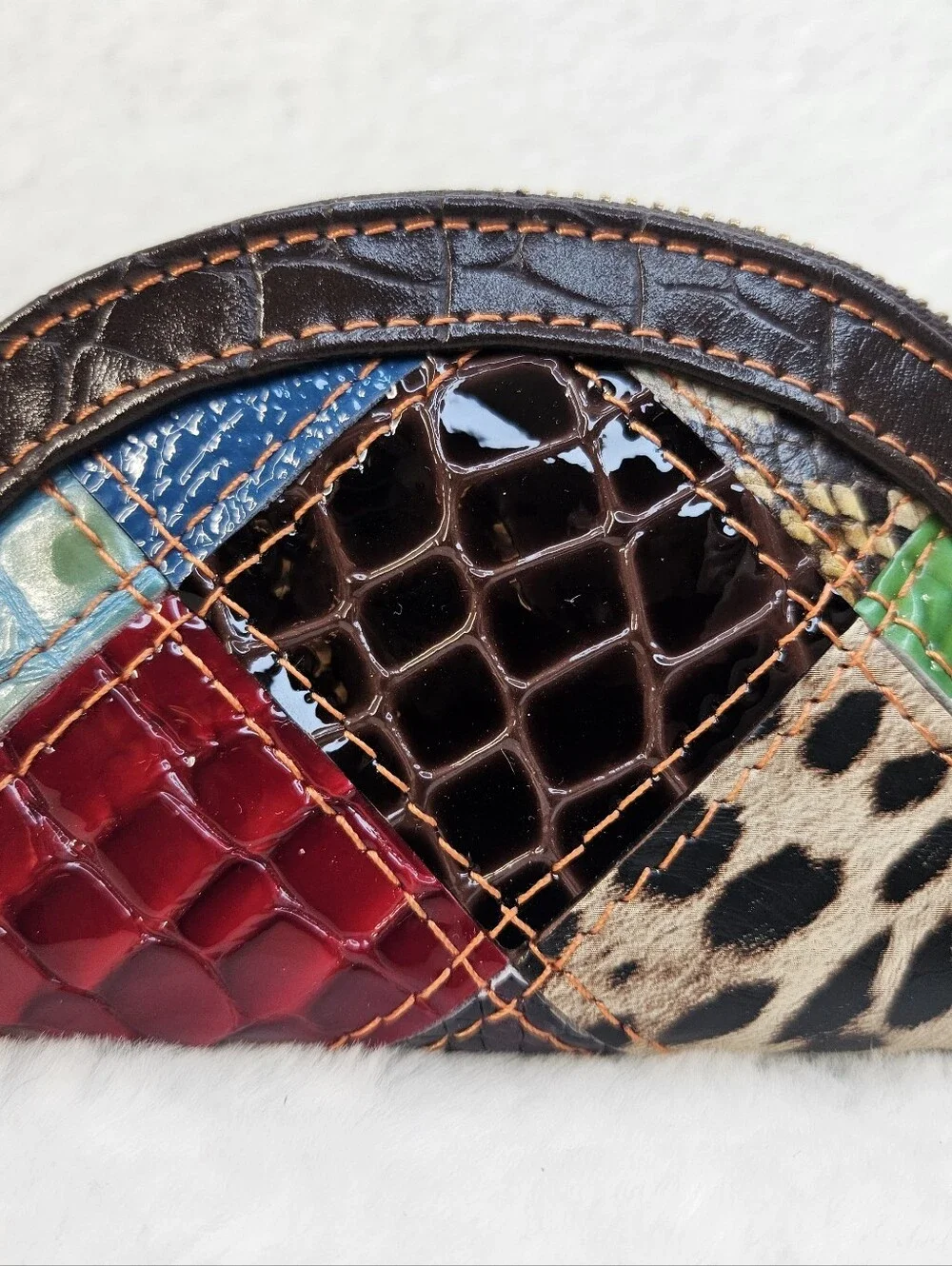 Patchwork Multicolor Half-Moon Cosmetic Coin Pouch